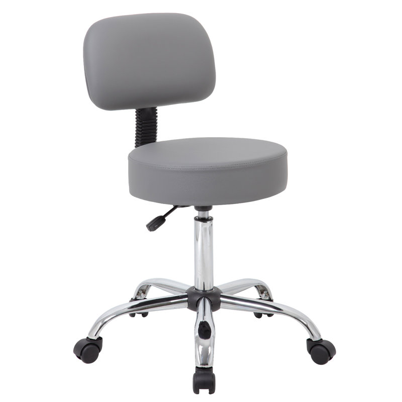 Fea Rolling Medical Drafting Swivel Stool, Round  Padded Seat, Low Back, Gray