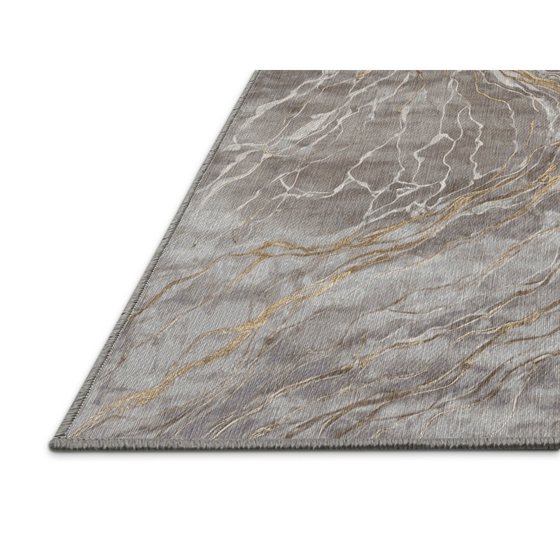 Machine Washable Gray Area Rug, Rectangle 5' x 8'
