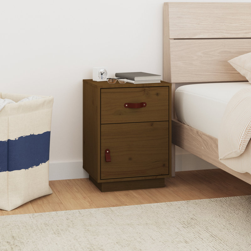 Kaleth 40cm W Solid Wood Bedside Table, Brown