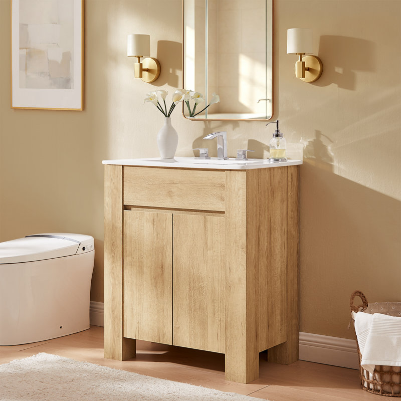 Meuble-lavabo simple 30 po avec rangement moderne, Chêne naturel