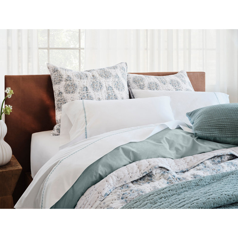 Flores Handstitched Organic Sham Euro Tidal, Tidal