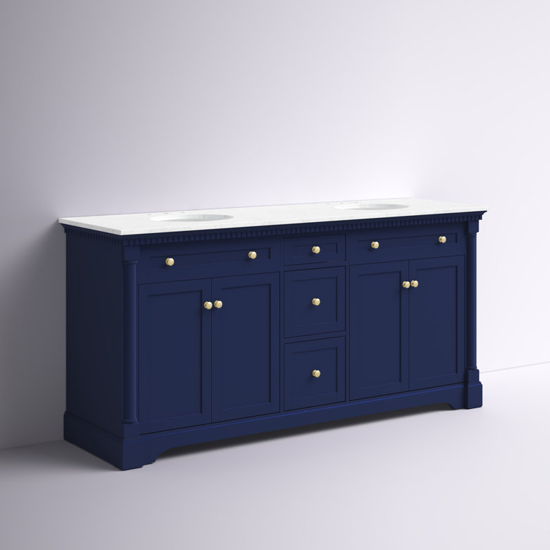 72'' Double Bathroom Vanity with Marble Top, Blue