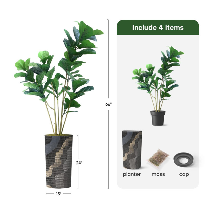 Arbre artificiel en pot moderne Ficus Lyrata, Gris géométrique
