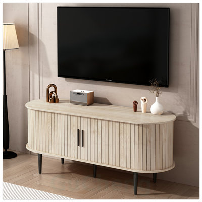 Modern 47in TV Console Table with Storage, Sliding Door, and Cabinet for Living Room and Bedroom