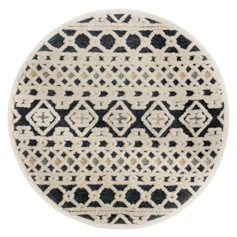 Hand Tufted Wool Geometric Indoor Rug, Round 6'