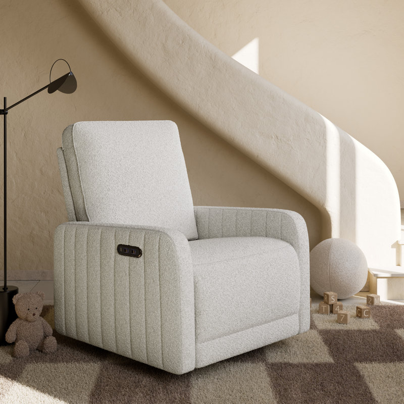Kyoto Extra-Wide Nursery Power Recliner Swivel Glider with Dual USB Charging, Ivory Boucle