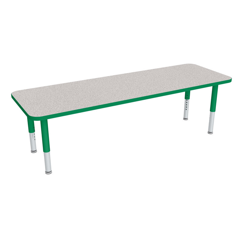 Table d'activités préscolaire rectangulaire à hauteur réglable avec roulettes, Gris nebula, L 72 po x l 24 po, Vert
