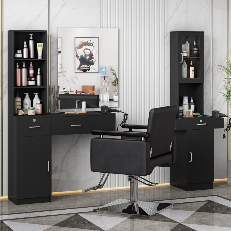 Station de salon en bois avec miroir