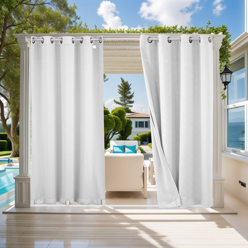 Rideau de terrasse extérieur imperméable Lakyshia, L 52 po x L 94 po, Blanc