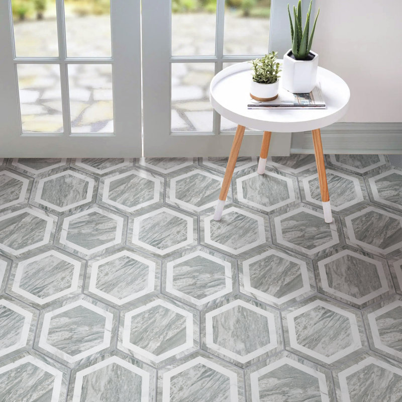 BioTech 11" x 13" Porcelain Wall & Floor Tile, Gray/White