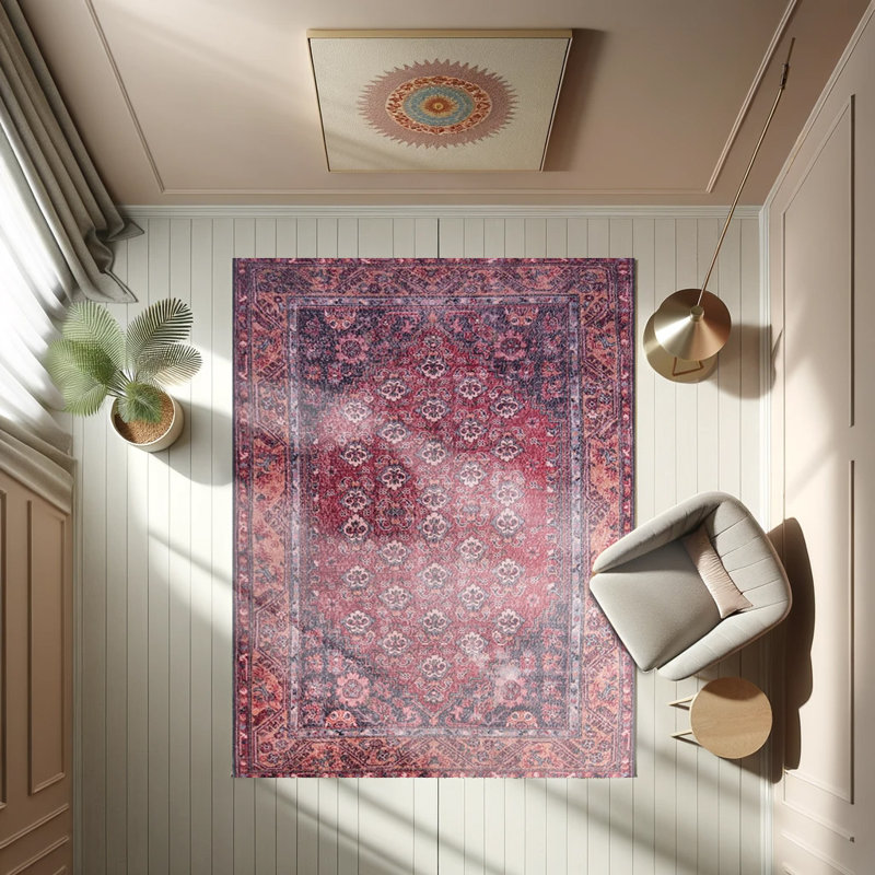 Tapis bourgogne à motifs rétro, Rectangle 3 pi 10 po x 5 pi 3 po