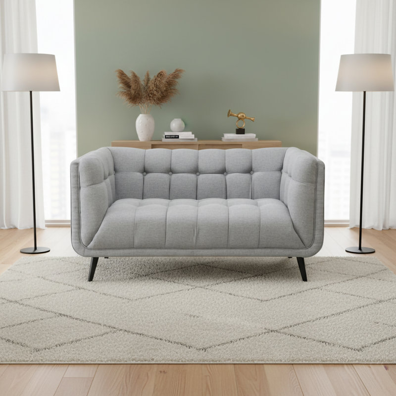 Modern Mid-Century Button Tufted Upholstered Sofa, Gray , 64" L x 33.5" D x 33" H