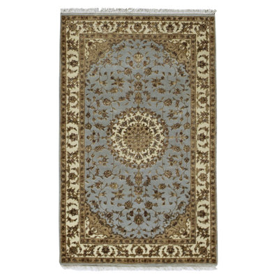 Manchuria Wool Oriental Area Rug in Cream/Blue/Olive