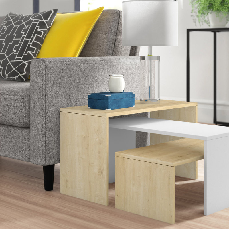 Paris 3 Piece Nest of Coffee Tables Set, Oak/White