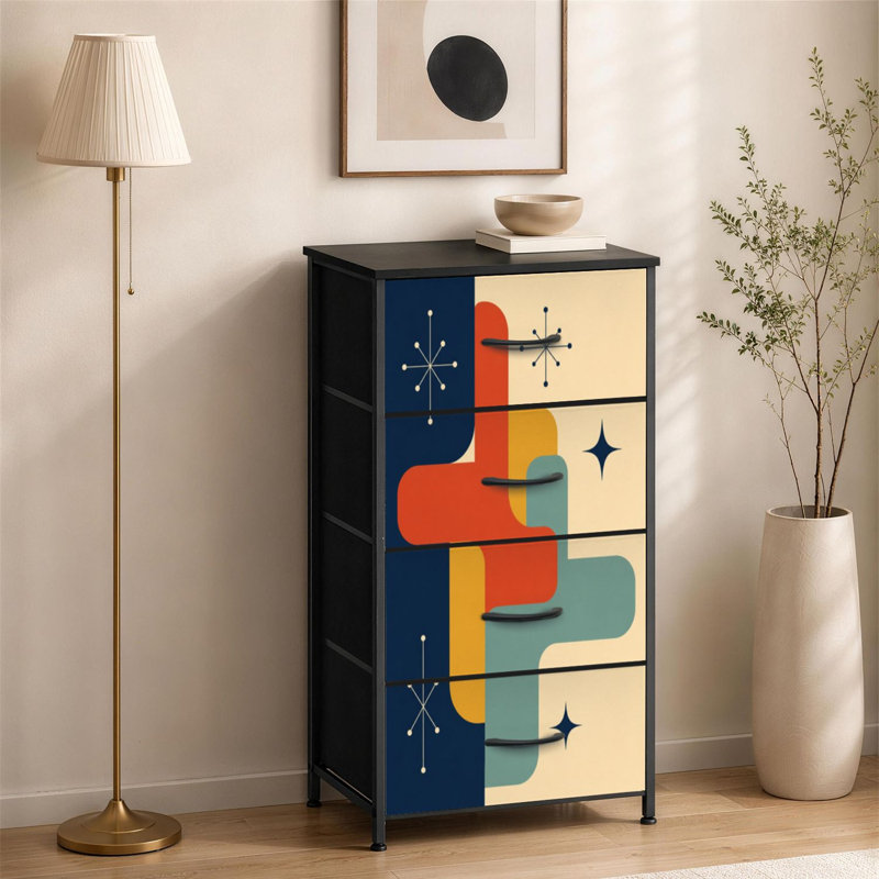 Commode à 4 tiroirs pour chambre à coucher de style abstrait Mid-Century moderne des années 1960 avec petite commode à vêtements pour commode avec commode