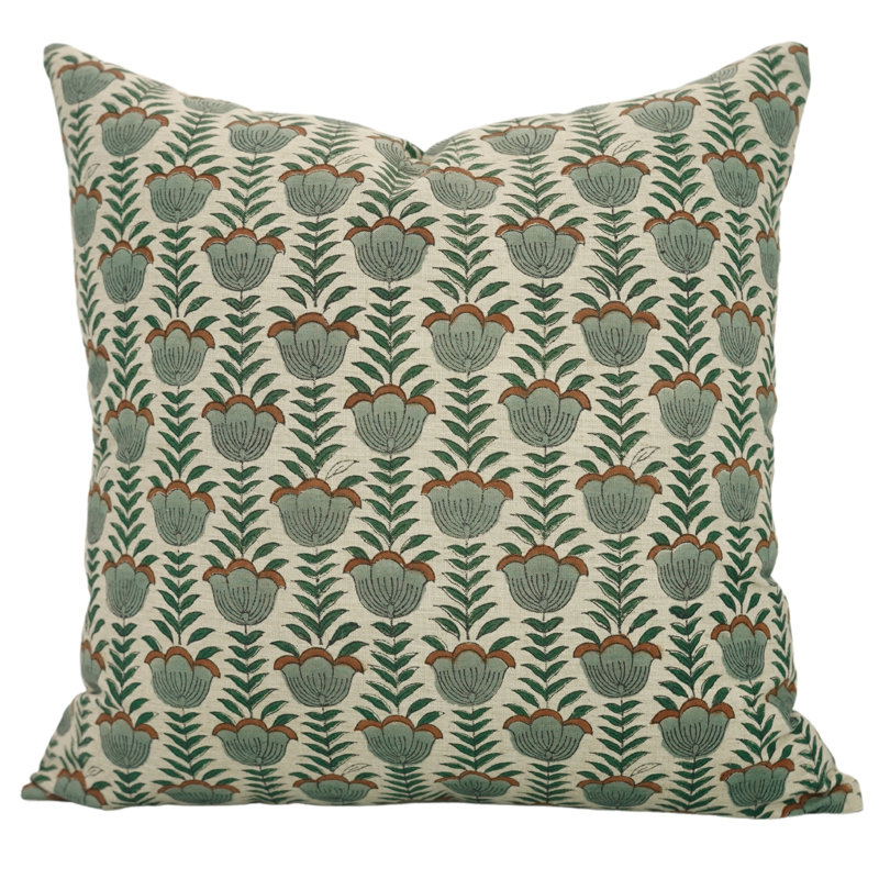 Artisan Floral Block Print Cushion Cover Boho Style Decorative Pillowcase for Living Room & Bedroom, 36"H x 14"W, Rectangular