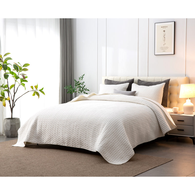 Couvre-lit en velours Zera Cross, Grand couvre-lit / couvre-lit + 2 taies d'oreiller, Blanc