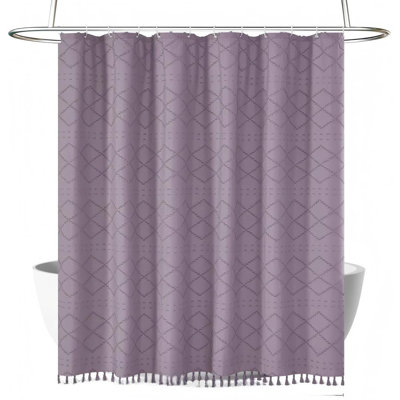 Boho Shower Curtain Purple Woven Fabric Cute Shower Curtain, 72 X 72 Tufted Chevron Textured Striped Modern Farmhouse Minimalist Cloth Shower Curtains For Bathroom