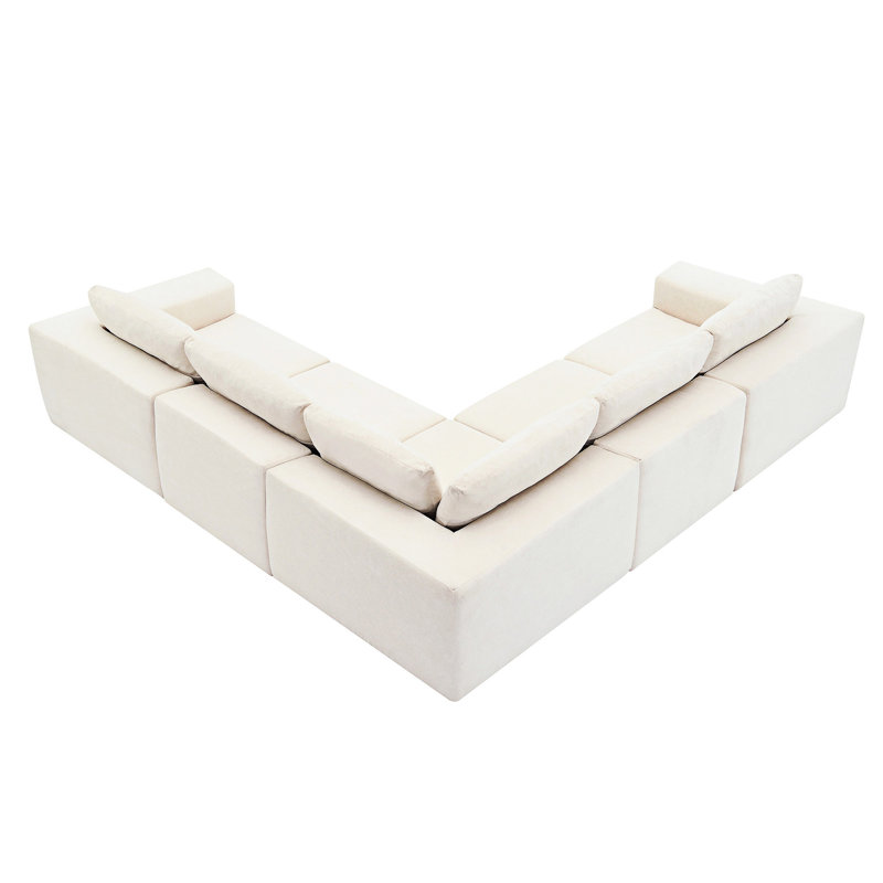 Modular Upholstered Sectional Sofa, Beige Fabric