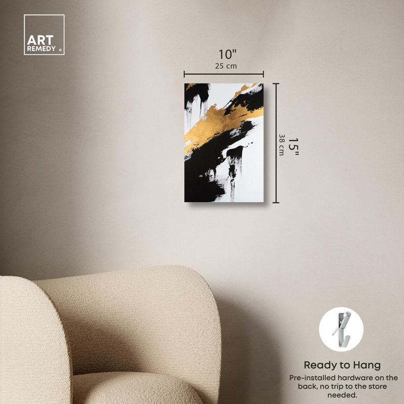 Gleaming Strikes Gold Leaf Abstract Canvas Wall Art, 10" x 15"