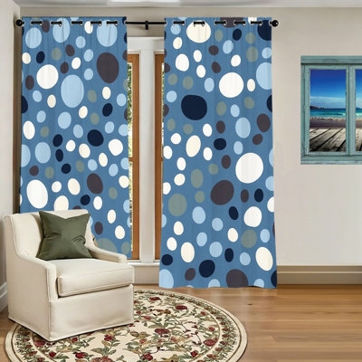 2Pcs rideaux occultants à pois bleus, rideaux géométriques modernes à motif de bulles avec œillets pour le salon, la chambre, la cuisine, le bureau, la maison, lavable