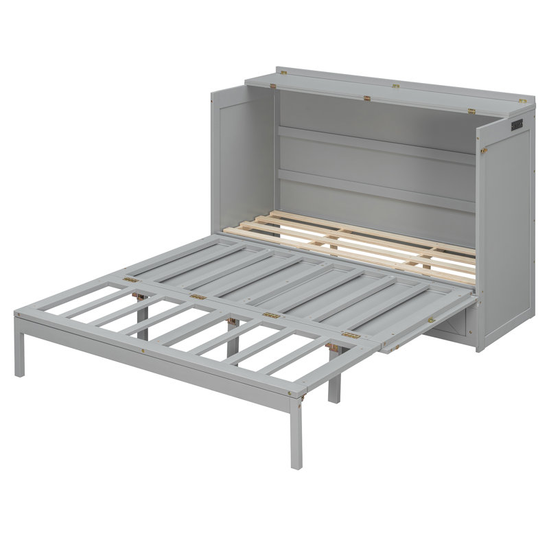 Grand lit escamotable mural, lit mural peu encombrant avec tiroir de rangement, prises et ports USB pour chambre d'amis, bureau à domicile, gymnase à domicile (matelas non inclus)