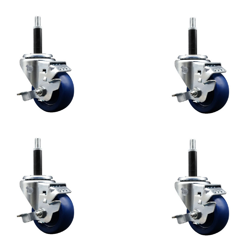 Ensemble de roulettes extensibles pivotantes en poly 3 po 3 po avec frein SCC