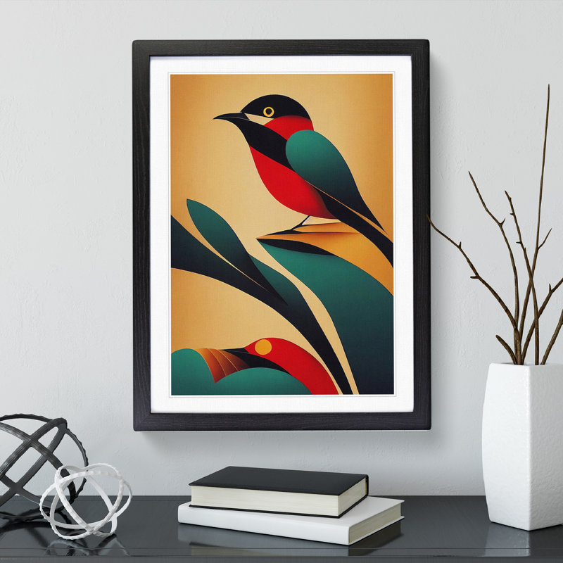 Precious Bird Abstract - Wall Art, Black Framed, 66cm H x 48cm W, White
