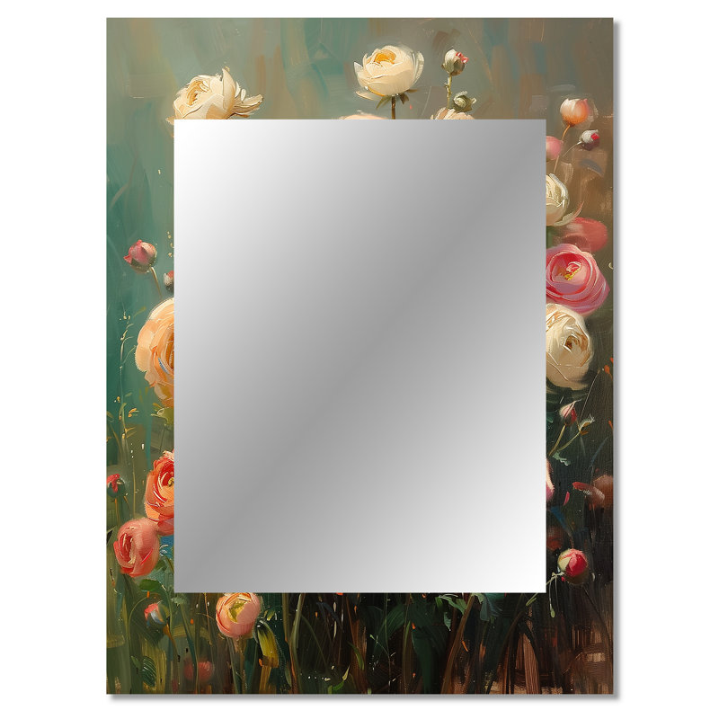 Pink white farm Charm Ranunculus I - Ranunculus Decorative Mirror, Traditional Wall Mirror, Printed Metal Art, 40" x 30"