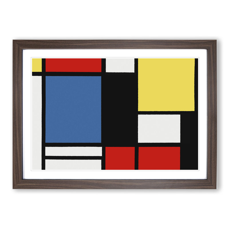 Composition Vol.3 by Piet Mondrian - Picture Frame Graphic Art, Walnut Framed, 27cm H x 36cm W x 2cm D