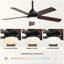 42 Inch Modern Ceiling Fan With LED Light 5 Blades Remote Control Reversible DC Motor Black For Bedroom