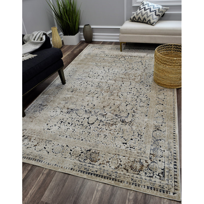 Danise Abstract Tan Navy Area Rug, 5' x 8'