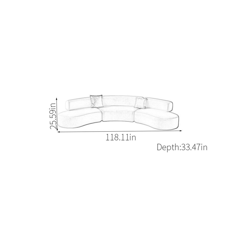Canapé d'angle semi-circulaire, H 25,59 po x l 118,11 po x P 33,47 po