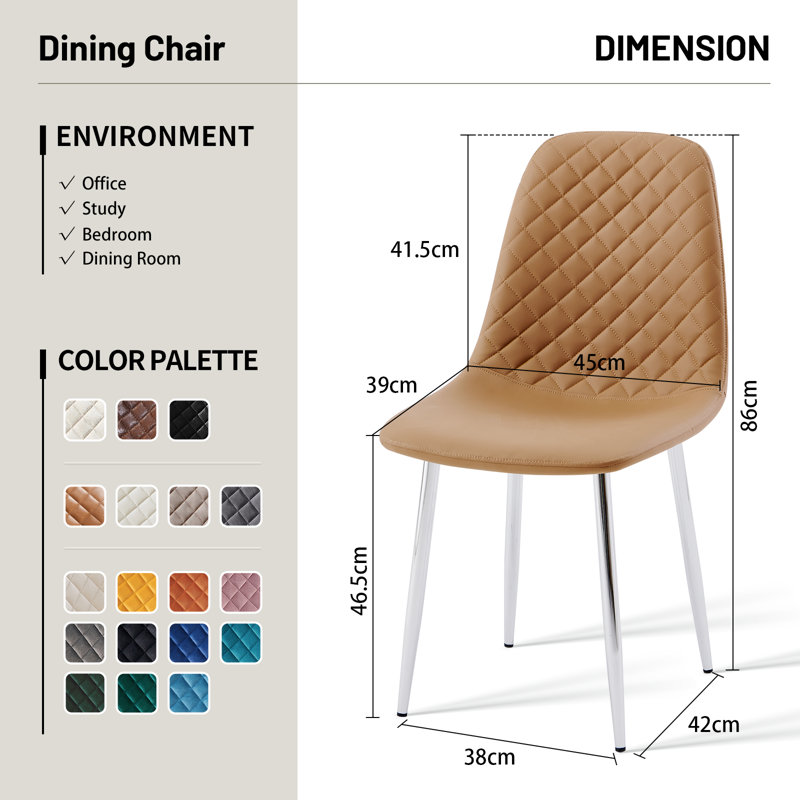 Wales Modern Upholstered Faux Leather Dining Chair, Coffee, Silver