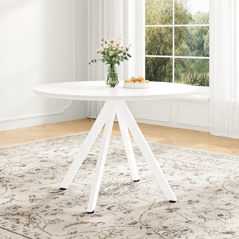 Whole Board Round Dining Table, White, 75cm H x 100cm L x 100cm W