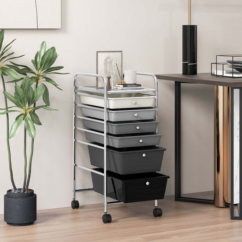 Nereen 6 Drawer Storage Drawer with Locking Wheels, Gradient Gray