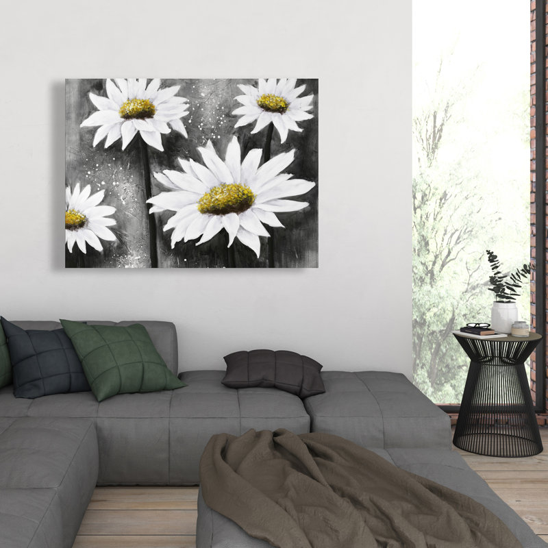 Marguerites au soleil - Toile de fleurs rustiques pour la décoration intérieure, H 48 po x l 36 po