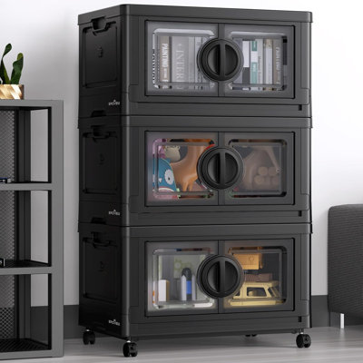 84Gal Storage Bins with Lids, Stackable Collapsible Storage Bins with Wheels, Closet Organizers and Storage, Folding Plastic Cabinet with Doors for Ho -  WFX Utility™, 3015E0D065D94CAF8ED35594F52DC00B