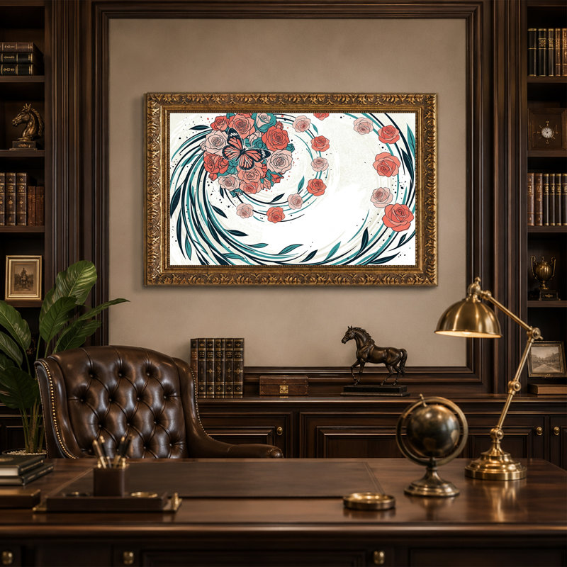 Art mural sur toile Coral Roses and Monarch Butterfly, 20"H x 30"W