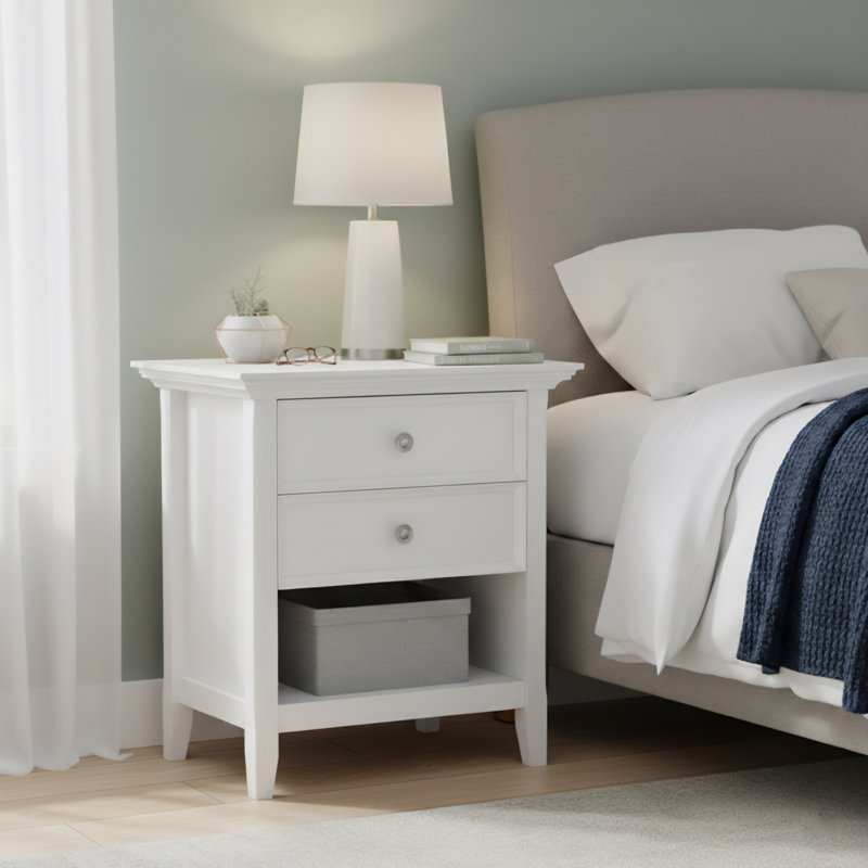 Amherst 24"W Solid Wood Transitional Nightstand with 2 Drawers and Open Storage Shelf, White