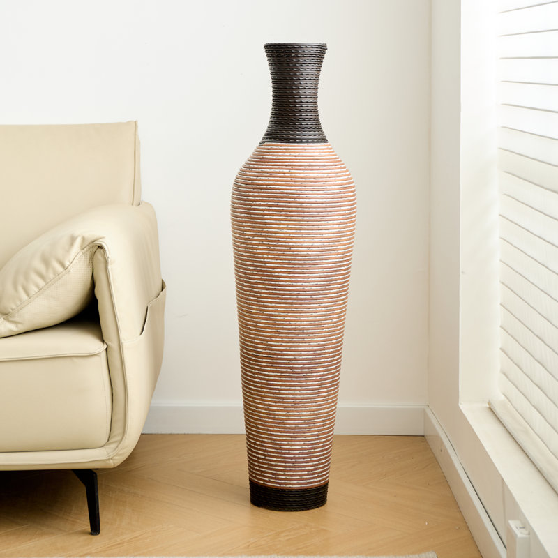 Vase de plancher de 39,4 pouces de hauteur, décor texturé en PVC brun et noir, style boho moderne pour le salon