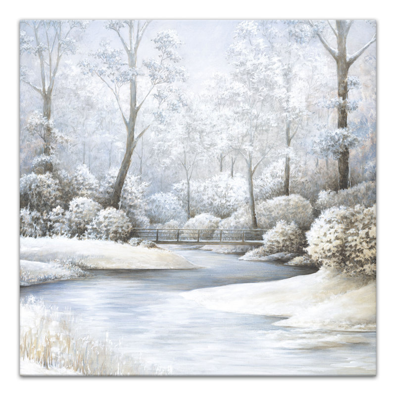 Paysage de ruisseau d'hiver sur toile, H 16 po x l 16 po x P 1,25 po