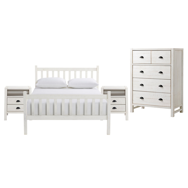 Ensemble de chambre à coucher 4 pièces Windsor avec commode à 5 tiroirs Windsor, Complète, Blanc