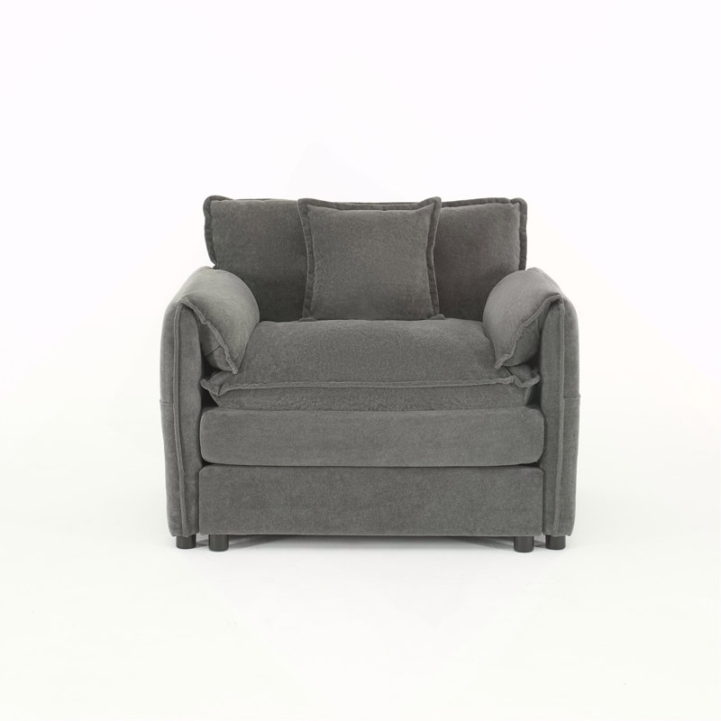 Fauteuil surdimensionné de 41,73 po, fauteuil rembourré moderne avec 1 coussin décoratif, canapé modulaire modulaire pour le salon, canapé à lecture profonde pour appartement dans la chambre à coucher, combinaison de bricolage en chenille, gris