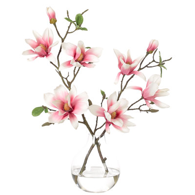 Real-Touch Magnolia, Pink, Glass Bulb Vase, 19wx9dx22h