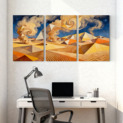 «Geometric Desert Landscape», ensemble de 3 reproductions d'art sur toile tendues sur toile