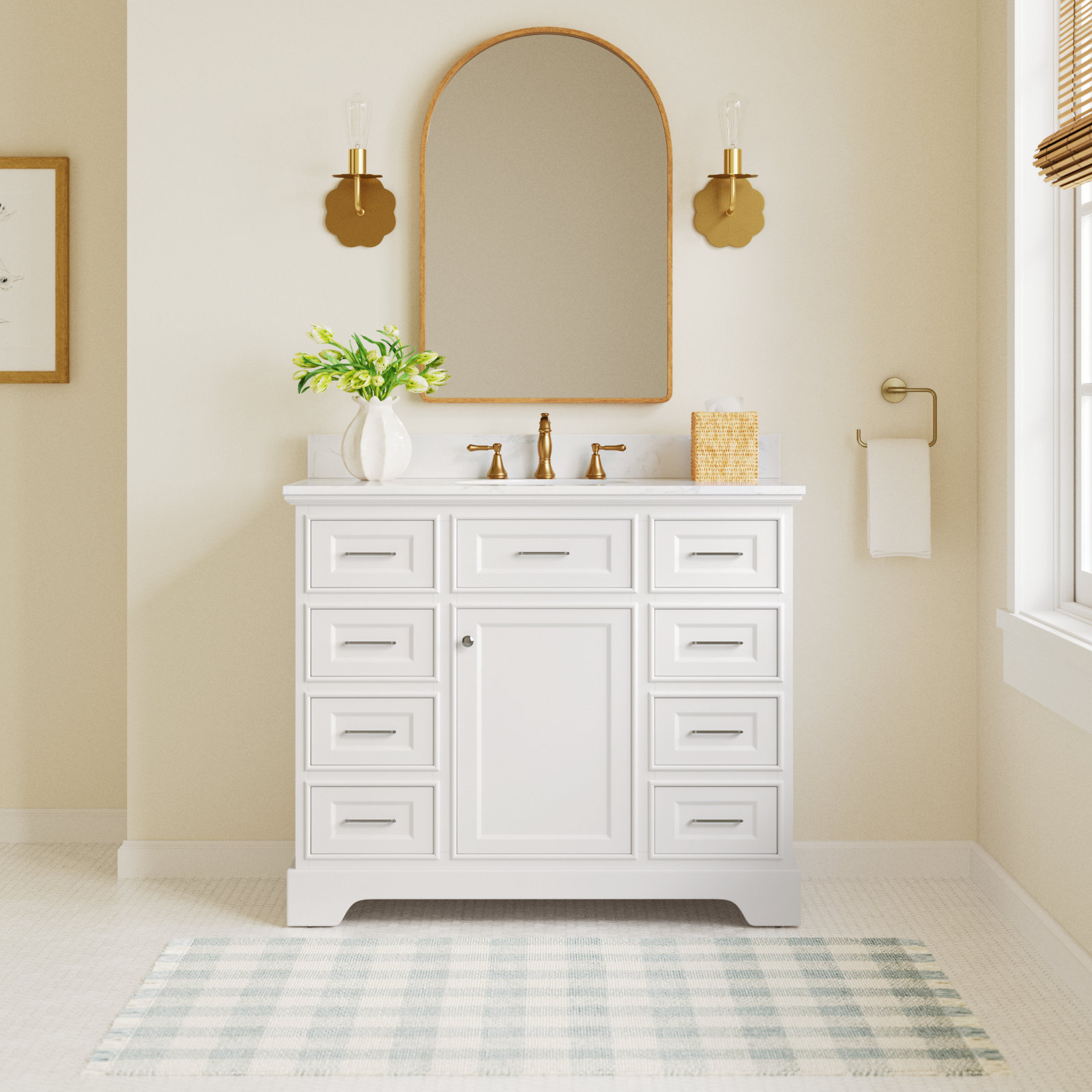 Ronnie 42'' Single Bathroom Vanity, White, Engineered Marble