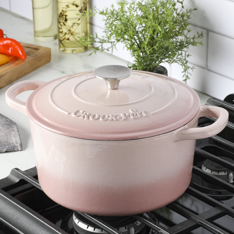 Cocotte ronde artisanale en fonte antiadhésive Crock-pot, 7 pte, Rose / argenté