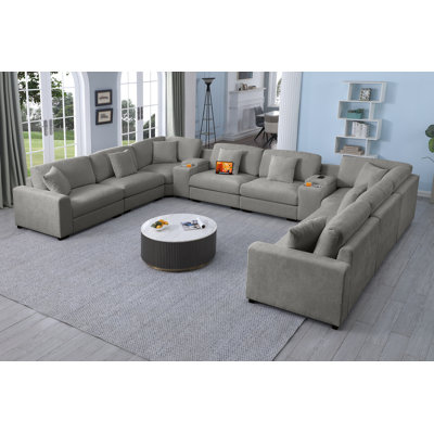 Modern Upholstered Cloud Modular Corner Sectional Sofa With Two Consoles by Latitude Run