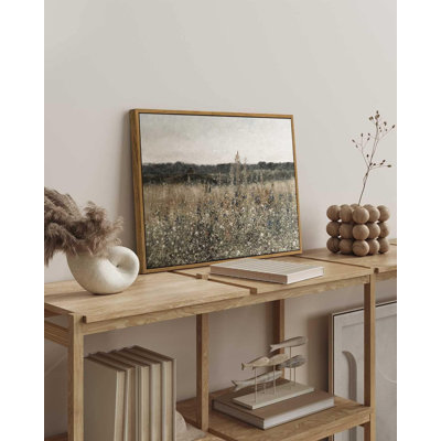 Vintage Modern Farmhouse Wildflower Field Landscape Painting Framed Canvas Print Wall Art